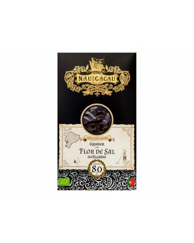Chocolate Negro 80% com Flor de Sal do Algarve NAU DO CACAU 80gr